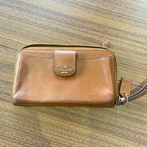 Coach Saddle Leather Phone Case Wristlet